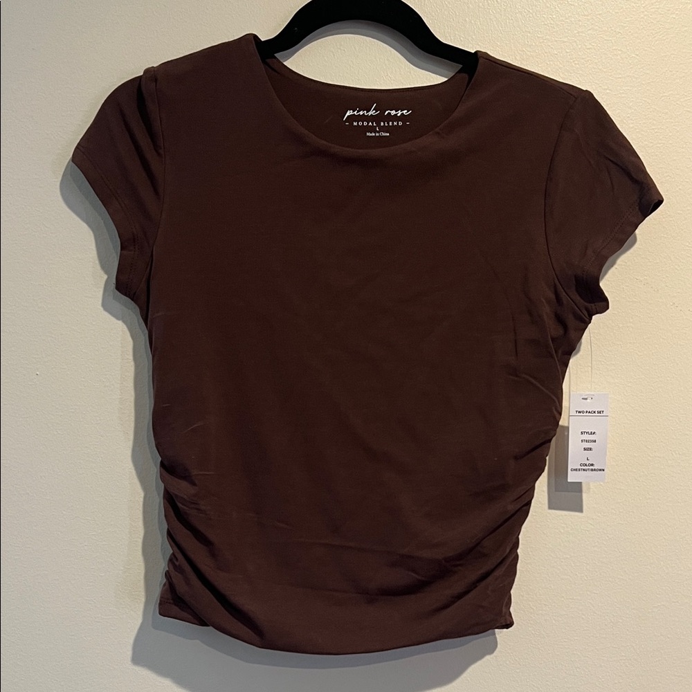 NWT Pink Rose Women's Chocolate Short Sleeve Tee